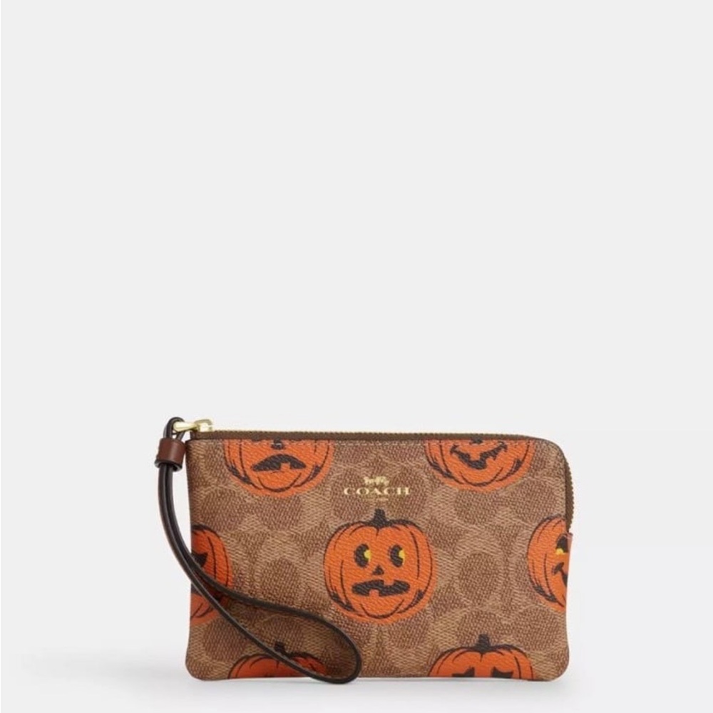 Coach Corner Zip Wristlet In Signature Canvas With Halloween Print🎃